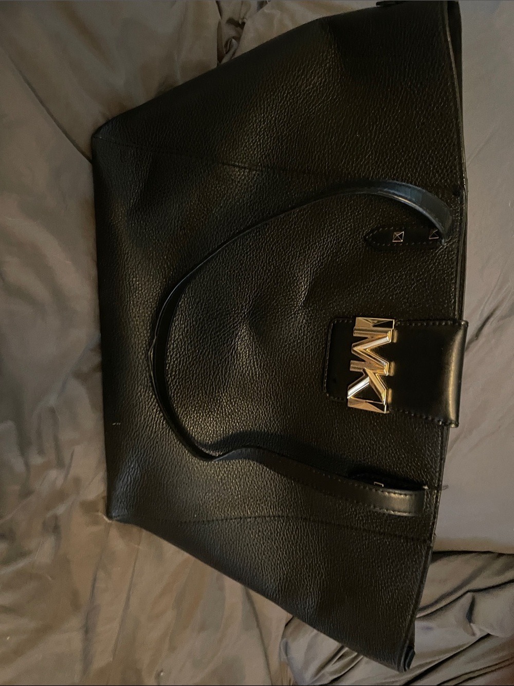 Black Leather Tote Bag with Gold Accent - Designer Style